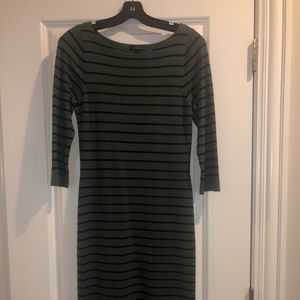 Green and Black Striped Sweater Dress